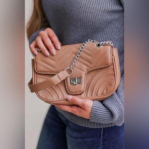 Tan Quilted Chain Shoulder Bag